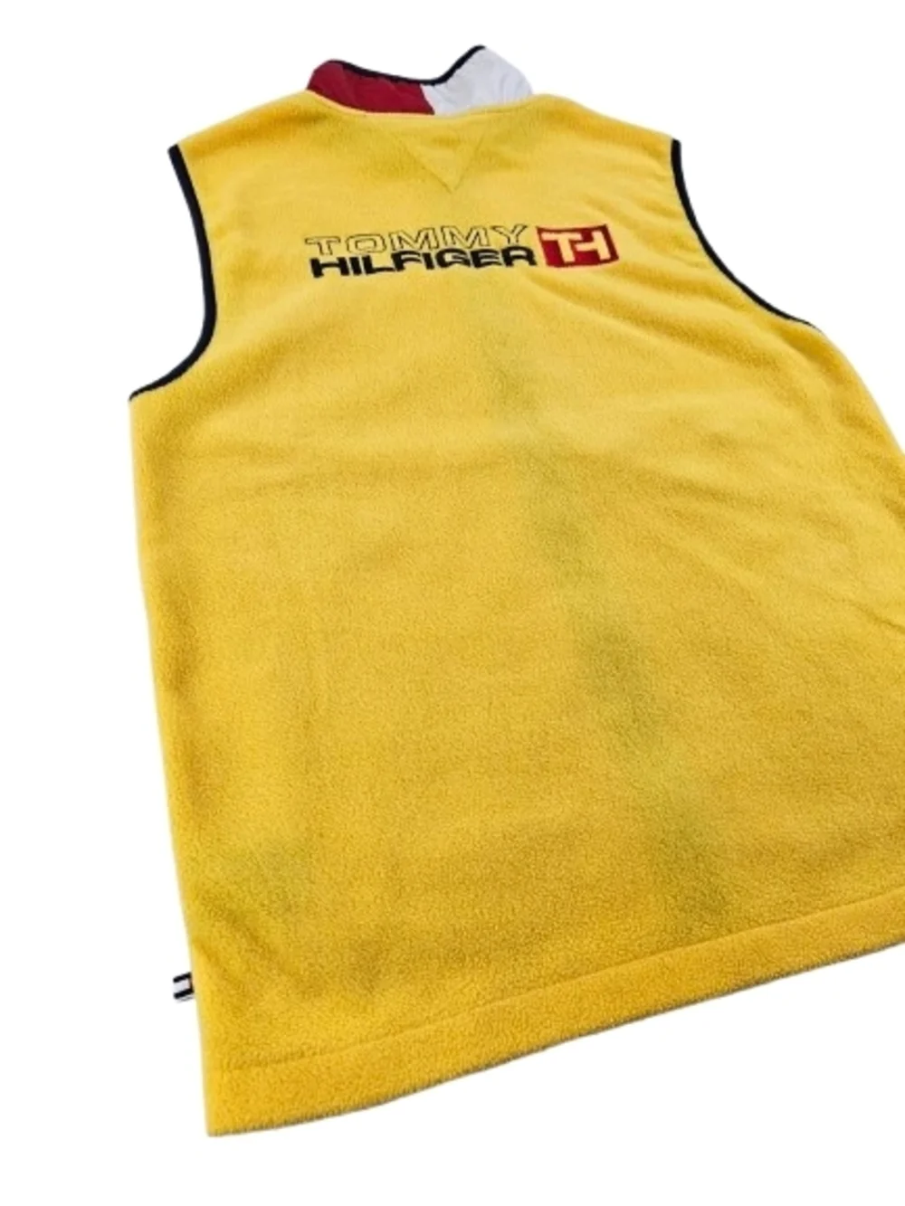 Vintage 90s Tommy‎ Hilfiger Full Zip Fleece Vest Men's L Yellow Red White Blue